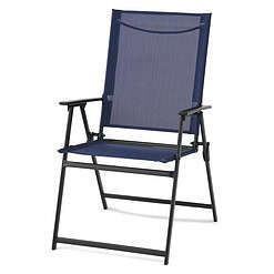 Mainstays Greyson Steel and Sling Adult Folding Outdoor Patio Armchair, Navy (Set of 2)