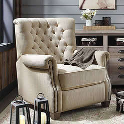 Better Homes & Gardens Tufted Push Back Recliner, Beige Fabric Upholstery