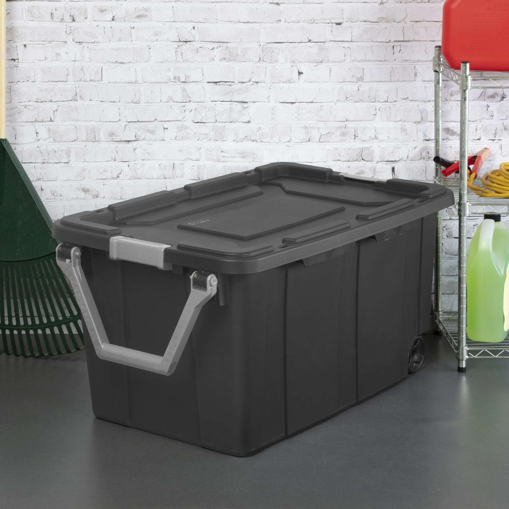 Sterilite 40 Gallon Wheeled Industrial Tote Plastic Adult, Flat Gray, Set of 2