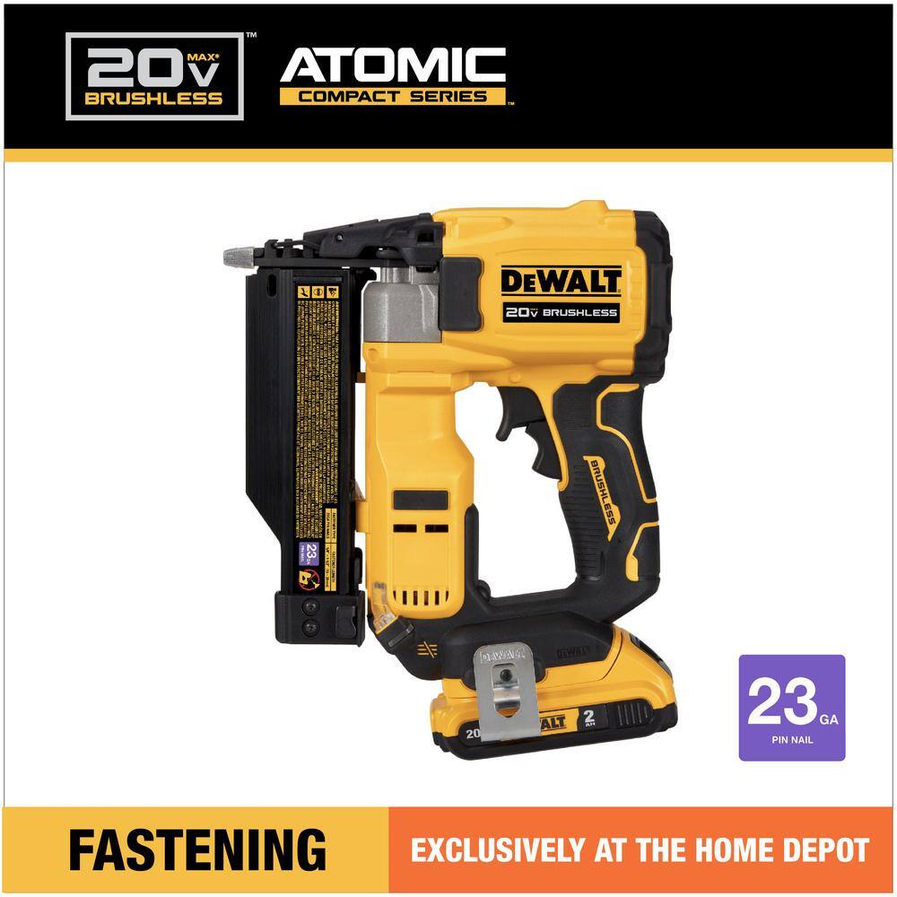 DEWALT ATOMIC 20V MAX Lithium Ion Cordless 23 Gauge Pin Nailer Kit with 2.0Ah Battery and Charger
