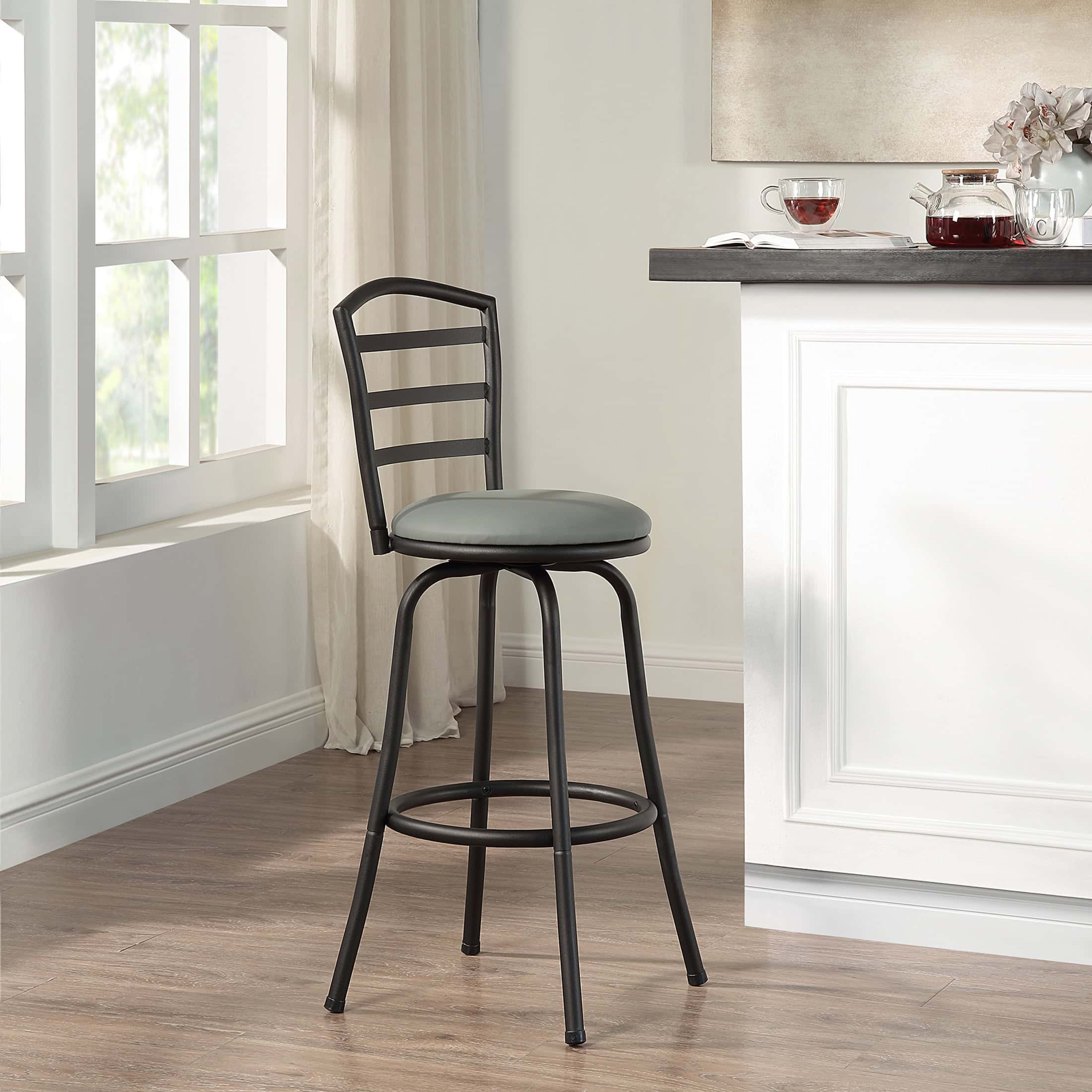 Mainstays 3-Pack Indoor Adjustable 24" or 29" Swivel Adjustable Black Metal Barstool, Dark Gray Seat