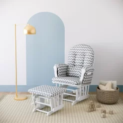 Storkcraft Hoop Infant Nursery Glider and Ottoman, White with Gray Chevron