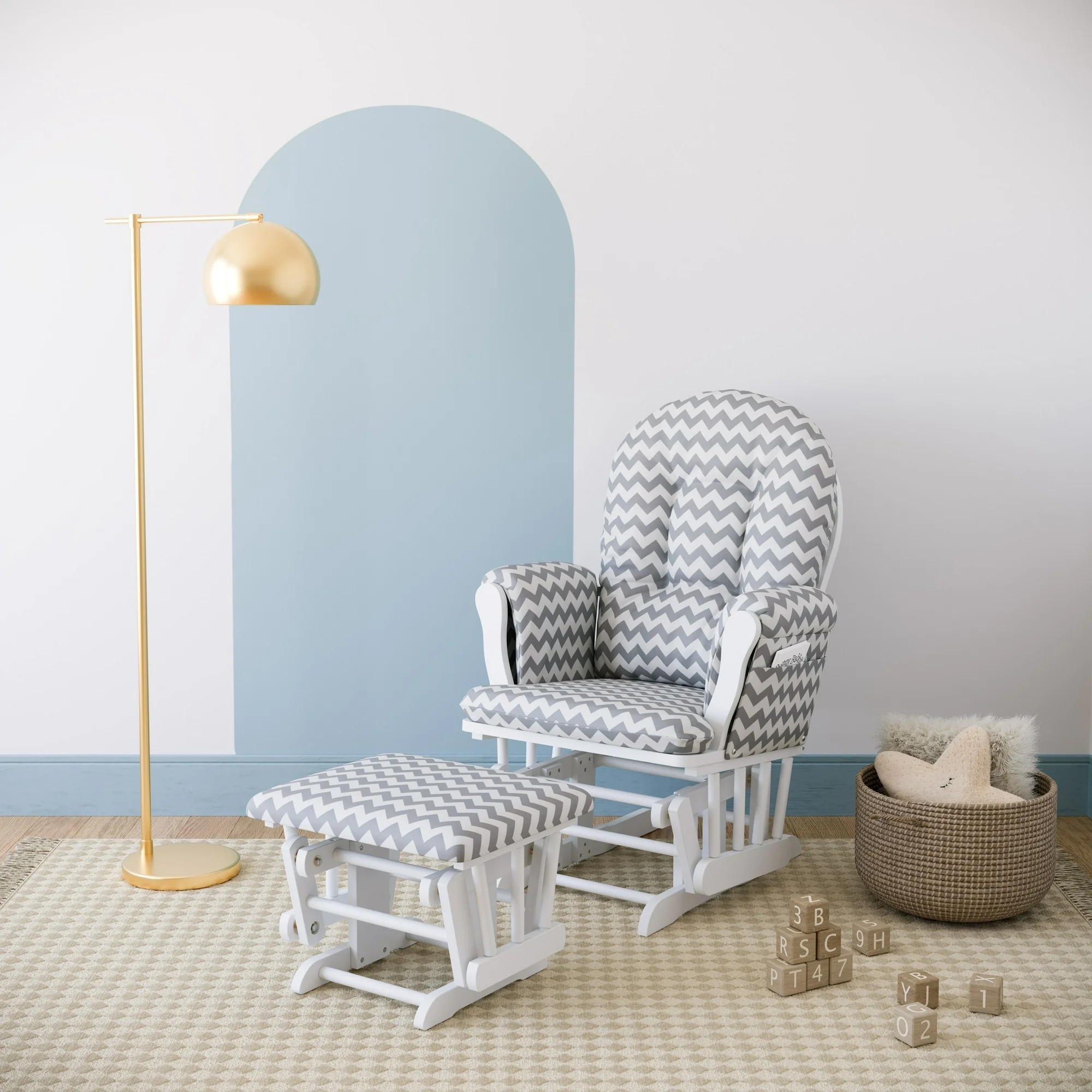 Storkcraft Hoop Infant Nursery Glider and Ottoman, White with Gray Chevron