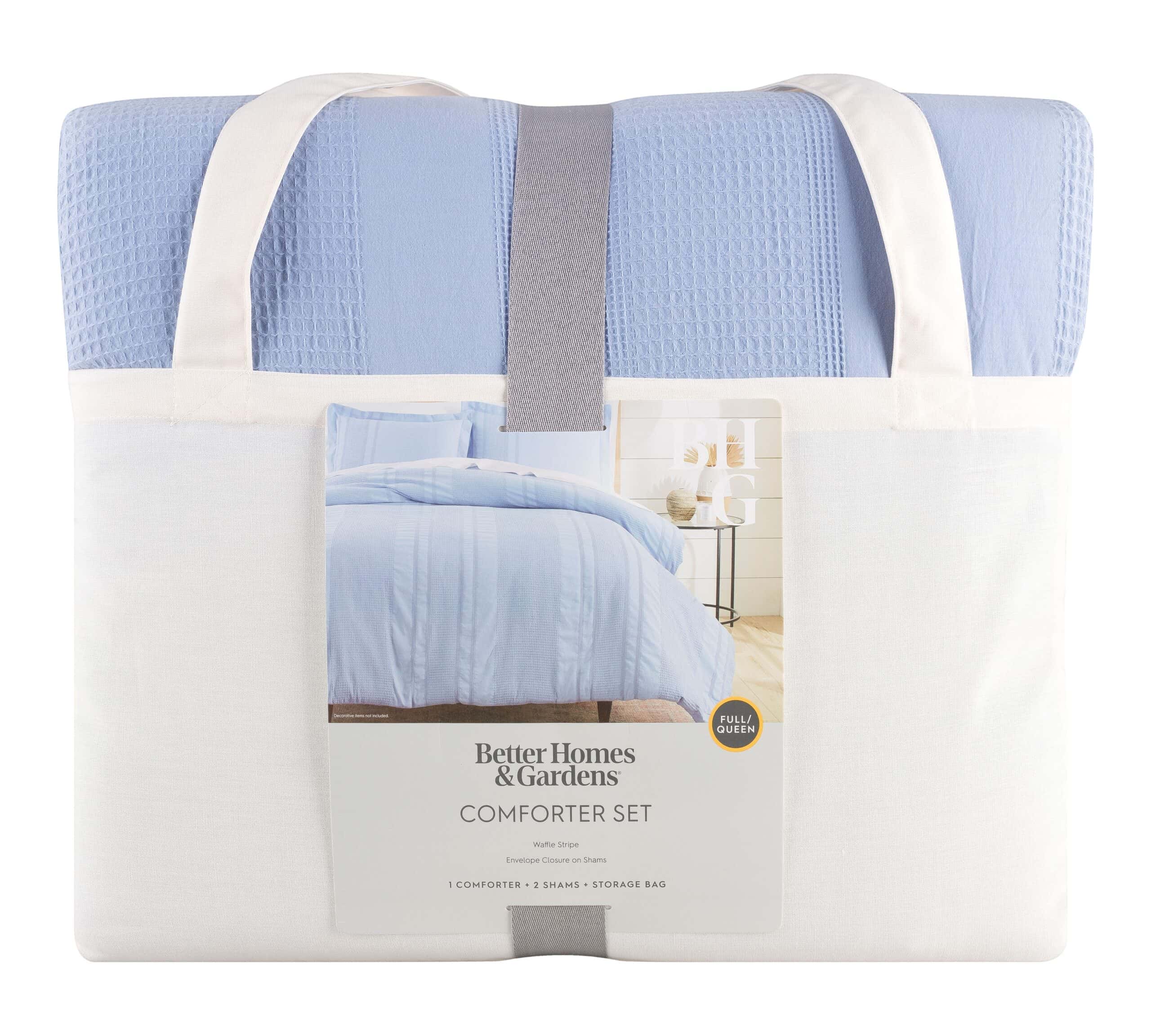 Better Homes & Gardens 3-Piece Blue Waffle Stripe Comforter Set, Adult Full/Queen
