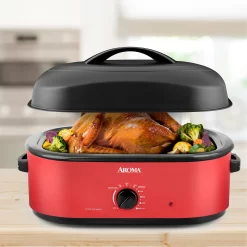 AROMA 18Qt. Roaster Oven with High-Dome Lid, Red