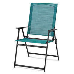 Mainstays Greyson Steel and Sling Folding Outdoor Patio Armchair - Set of 2, Teal
