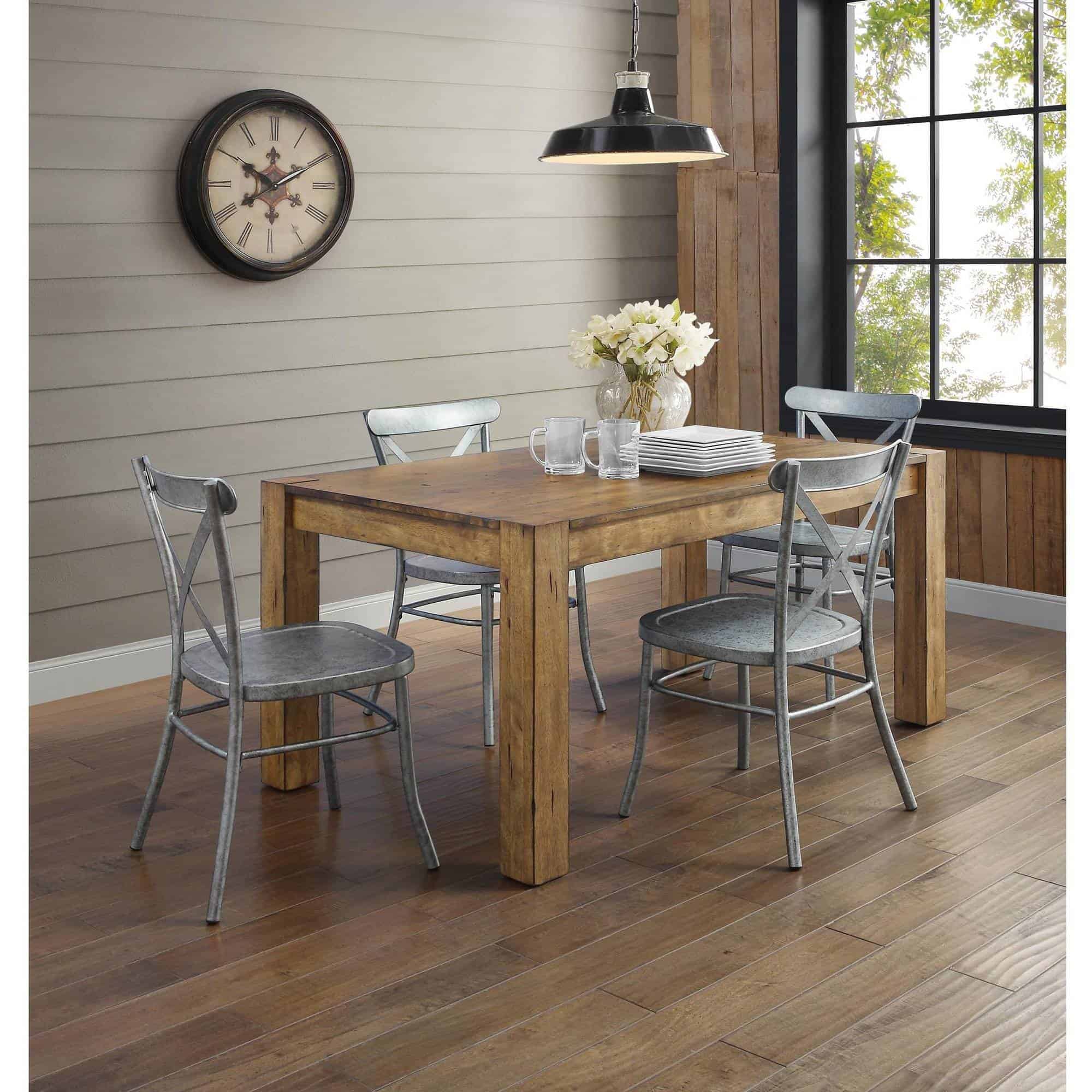 Better Homes and Gardens Collin Distressed Dining Chair, Set of 2, Silver Finish