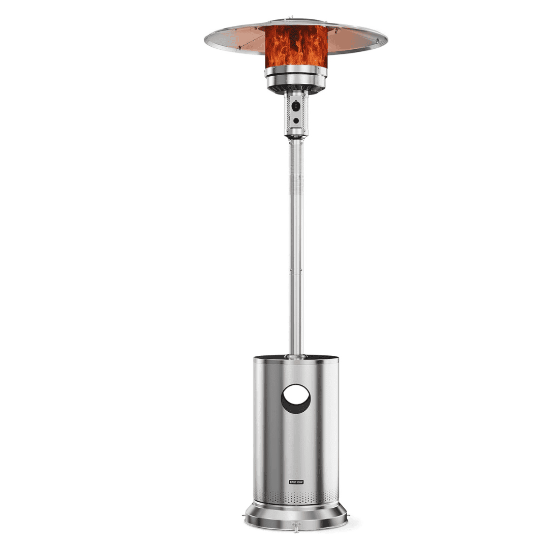EAST OAK Anti-rust 50,000 BTU Patio Heater for Outdoor Use With Double-Layer Stainless Steel Burner, Round Table Design and Wheels, Stainless Steel