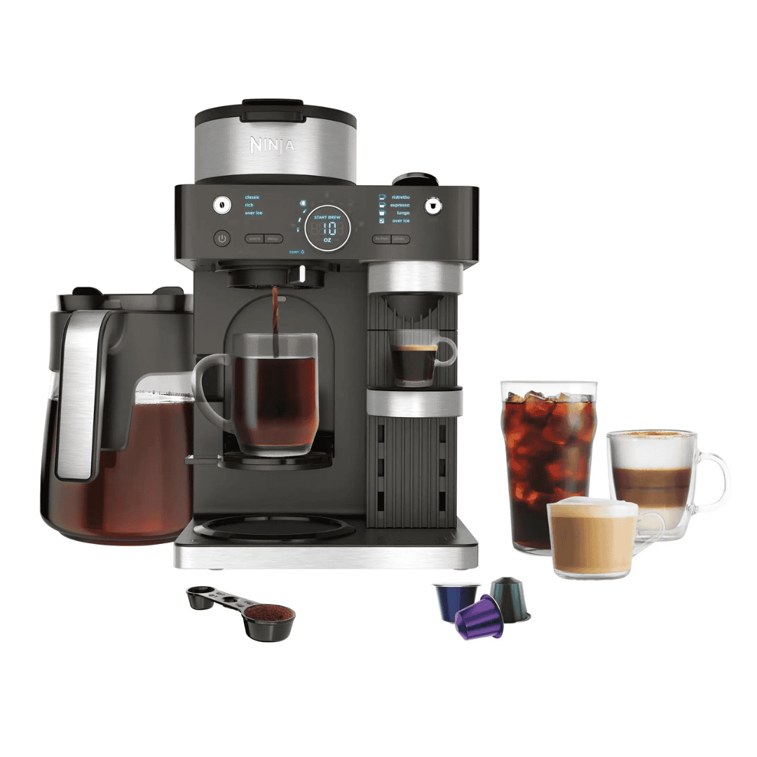 Ninja - Espresso & Coffee Barista System, Single Serve & Nespresso, with 12-Cup Carafe, 4 Styles with Ristretto - Black