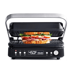 GreenPan 6-in-1 Multifunction Contact Grill & Griddle, Healthy Ceramic Nonstick Reversible Grill & Griddle Plates, Matte Black