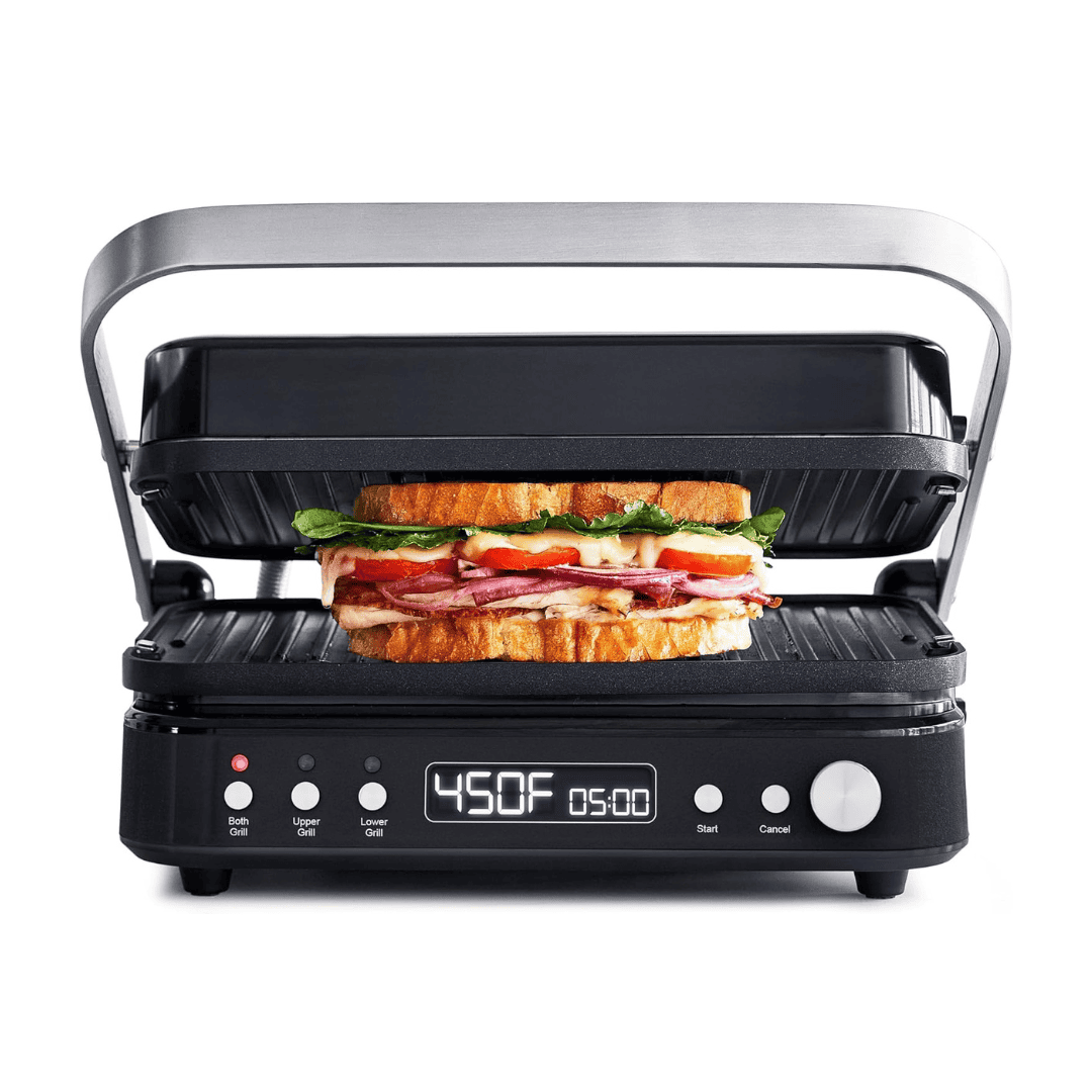 GreenPan 6-in-1 Multifunction Contact Grill & Griddle, Healthy Ceramic Nonstick Reversible Grill & Griddle Plates, Matte Black