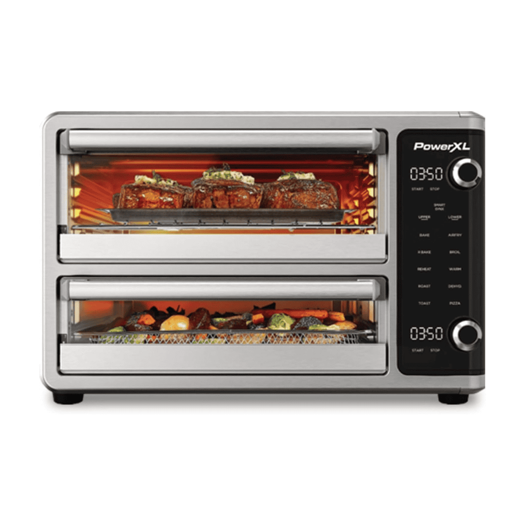 PowerXL SmartSynx Dual Door Air Fryer Oven, Cook Different Food at the Same Time, Stainless Steel