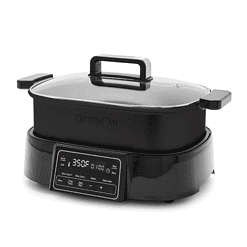 GreenPan 6.5QT Multi-Cooker Skillet Grill & Slow Cooker, 8-in-1 Presets to Saute,Steam, Grill, Stew, Stir-Fry,Heat, & Cook Rice, Matte Black