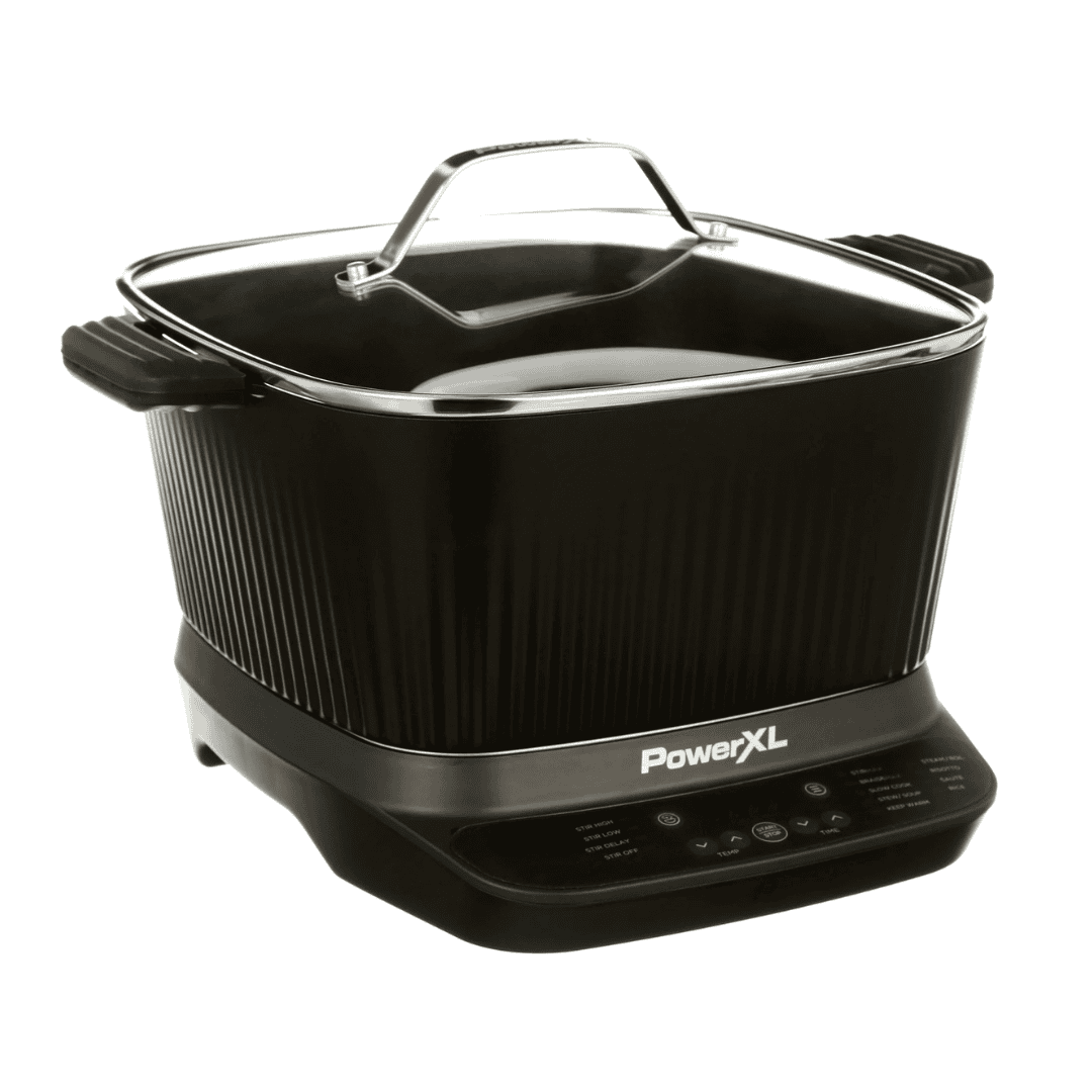 Power XL StirMax 7.5 Qt Multi-Cooker with Auto Stir/Shred Paddle and 9 Presets, Matte Black