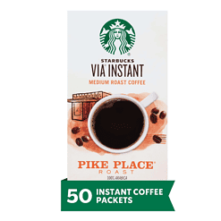 Starbucks VIA Instant Coffee, Medium Roast Coffee, Pike Place Roast, 100% Arabica, 1 box (50 packets)