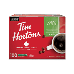 Tim Hortons Decaf, Medium Roast Coffee, Single-Serve K-Cup Pods Compatible with Keurig Brewers, 100ct K-Cups