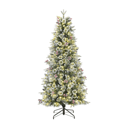 Holiday Living 6.5-ft Slim Flocked Frost Berry Mixed Needle Pre-lit LED Artificial Christmas Tree