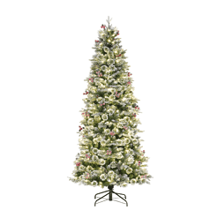 Holiday Living 7.5-ft Slim Flocked Frost Berry Mixed Needle Pre-lit LED Artificial Christmas Tree