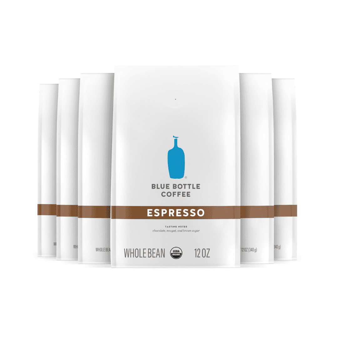 Blue Bottle Whole Bean Organic Coffee, Espresso, Dark Roast, 12 Ounce bag (Pack of 6)