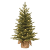 National Tree Company Pre-Lit 'Feel Real' Artificial Mini Christmas Tree, Green, Nordic Spruce, White Lights, Includes Burlap Bag Base, 3 Feet