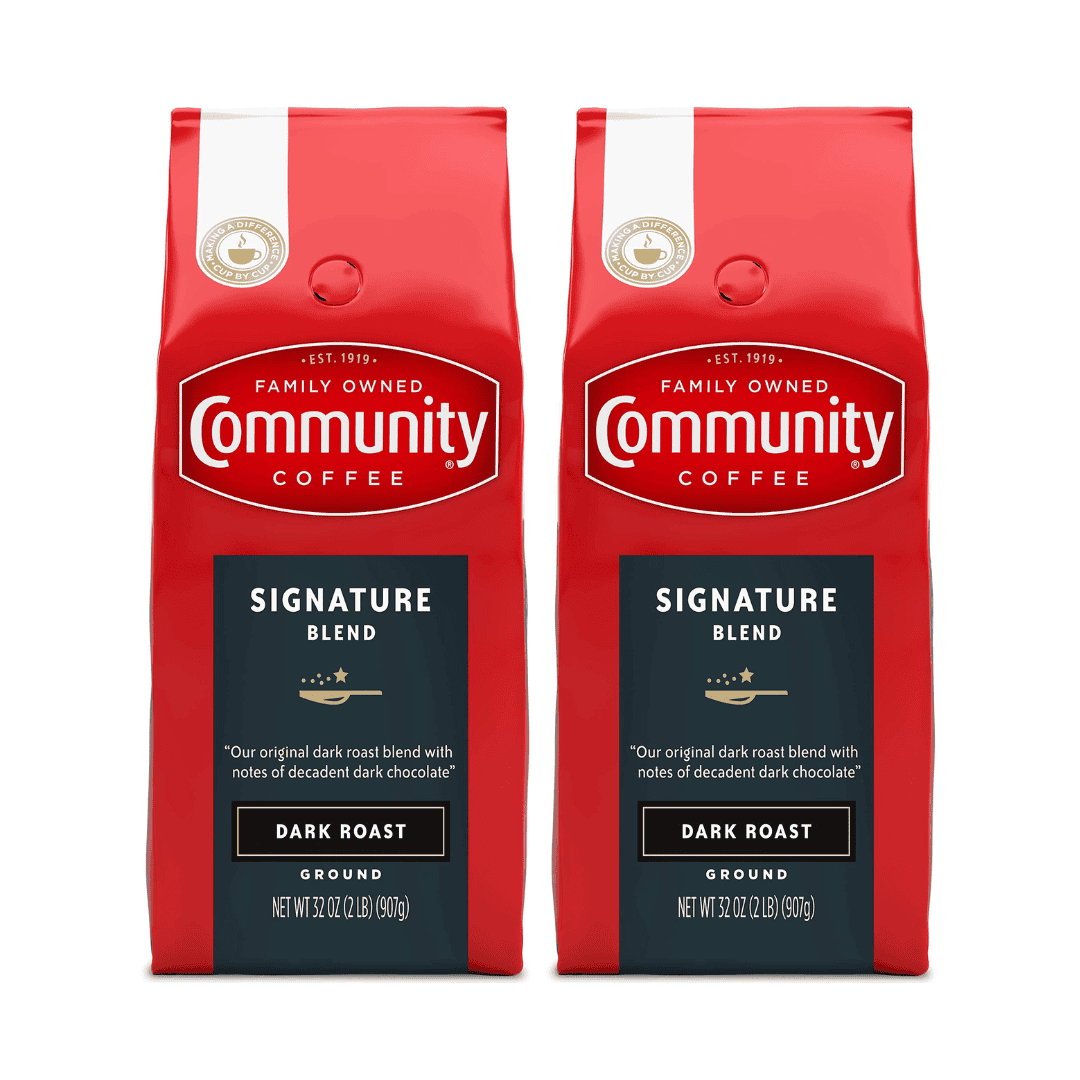 Community Coffee Signature Blend Ground Coffee, Dark Roast, 64 Ounce (32 Ounce Bags, Pack of 2)