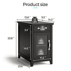 LINSY HOME End Tables for Living Room with Charging Station, Nightstand for Bedroom with Drawer and Detachable Holder,Black