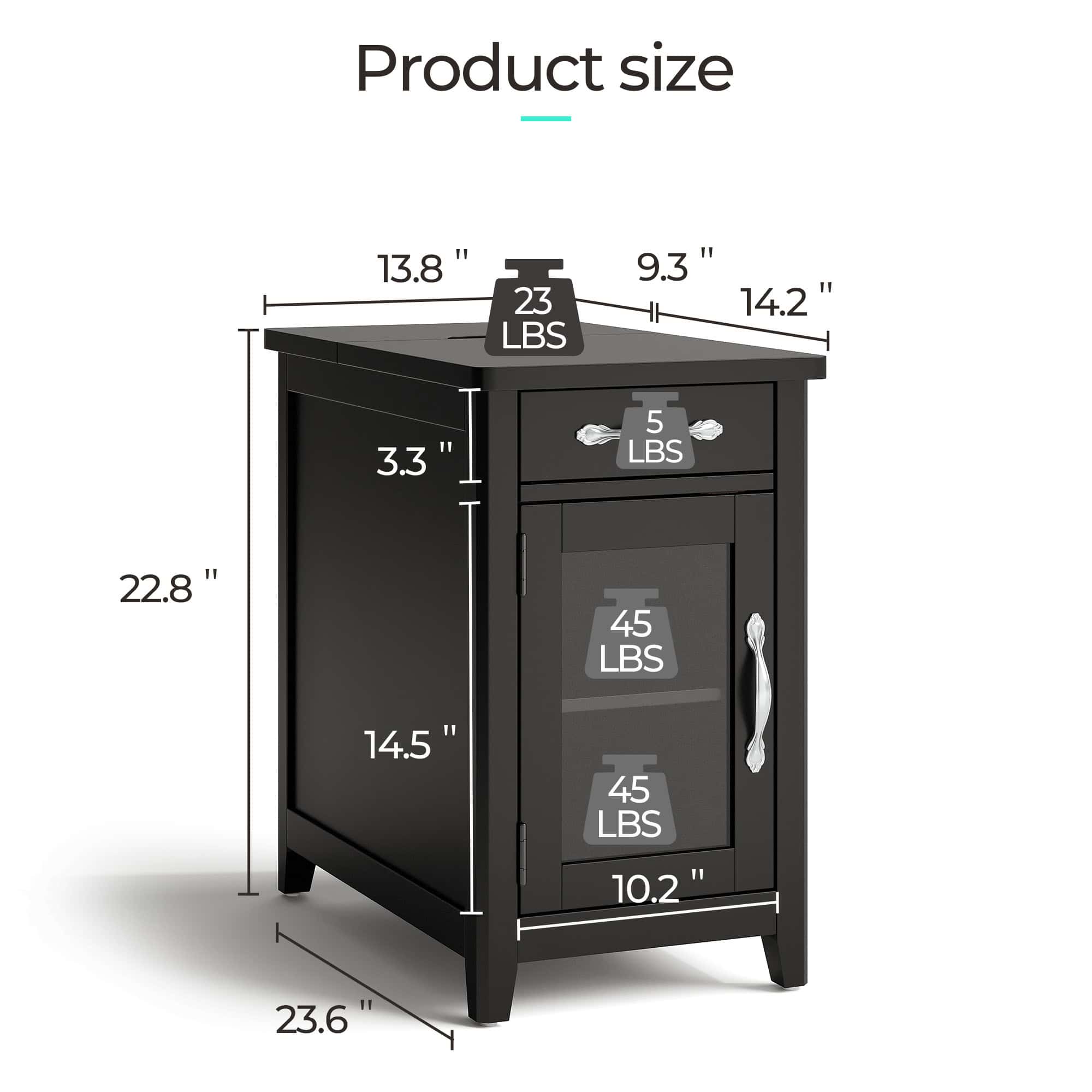 LINSY HOME End Tables for Living Room with Charging Station, Nightstand for Bedroom with Drawer and Detachable Holder,Black