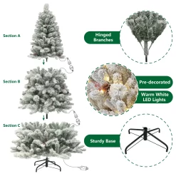 Holiday Time 7.5ft Pre-Lit Flocked Lakewood Spruce Artificial Christmas Tree, Green, 300 LED