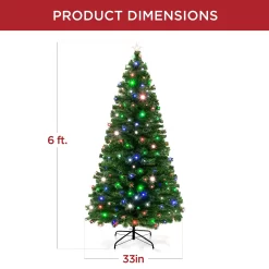 Best Choice Products 6ft Pre-Lit Fiber Optic Artificial Pine Christmas Tree w/ 230 Multicolored LED Lights, 8 Sequences