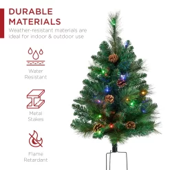 Best Choice Products Set of 2 24.5in Outdoor Scotch Pine Pathway Christmas Trees Decor w/ LED Lights, Pine Cones