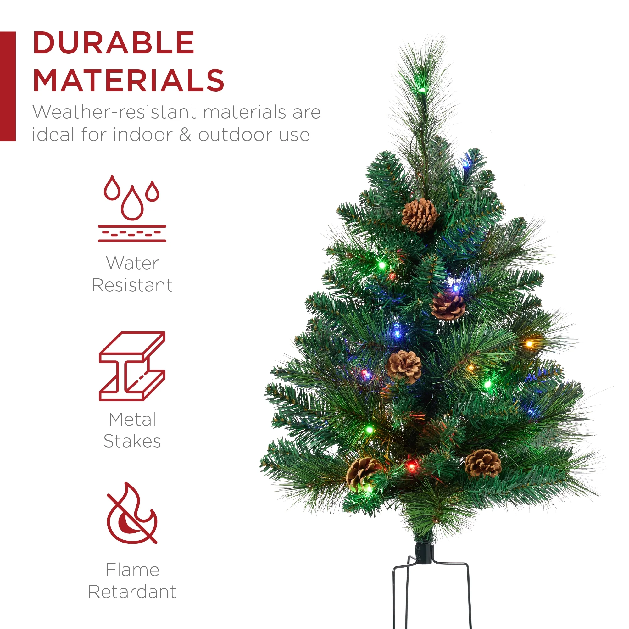 Best Choice Products Set of 2 24.5in Outdoor Scotch Pine Pathway Christmas Trees Decor w/ LED Lights, Pine Cones