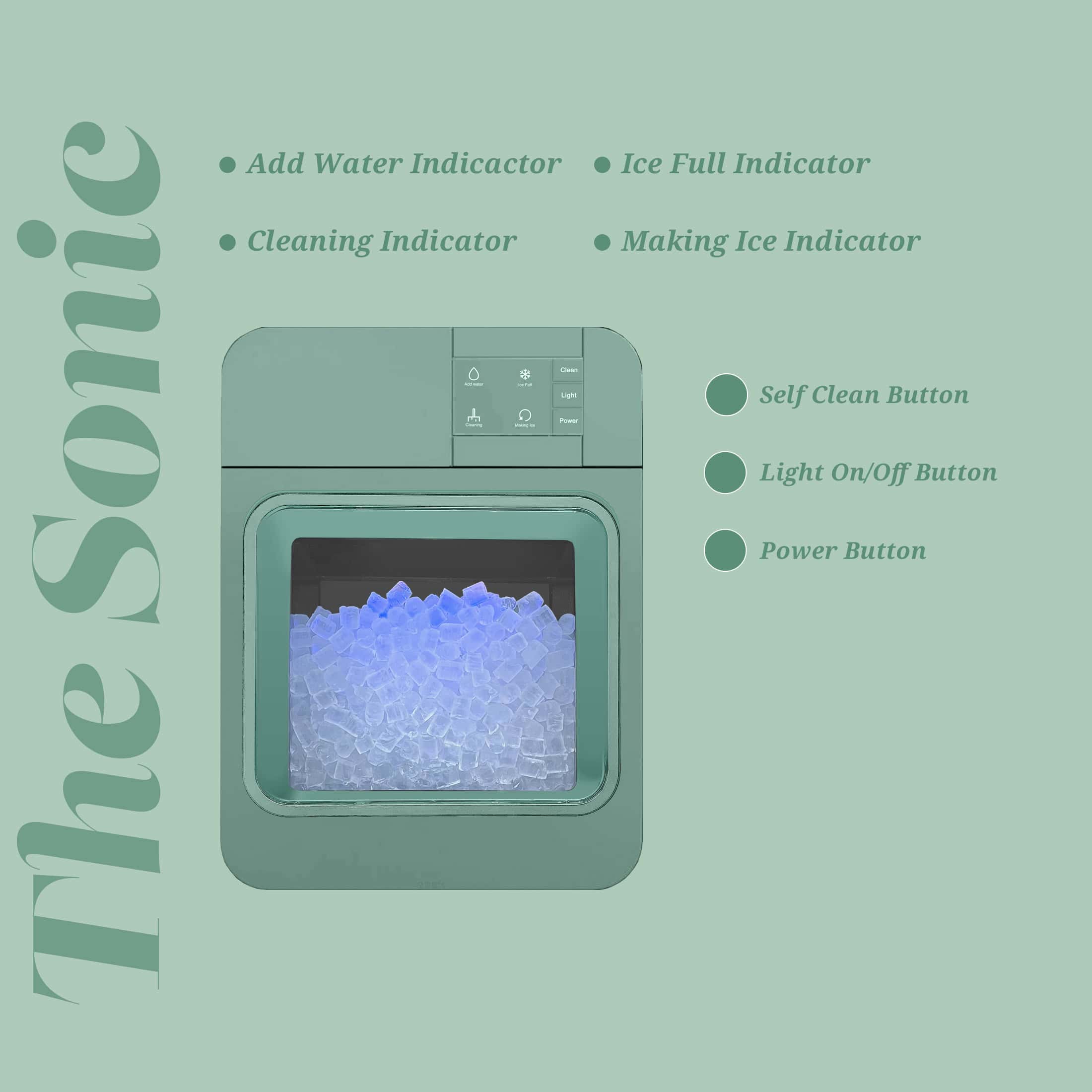 Orgo Sonic Countertop Ice Maker 33 lbs “Capacity” Nugget Ice Maker, Stainless Steel, Sage