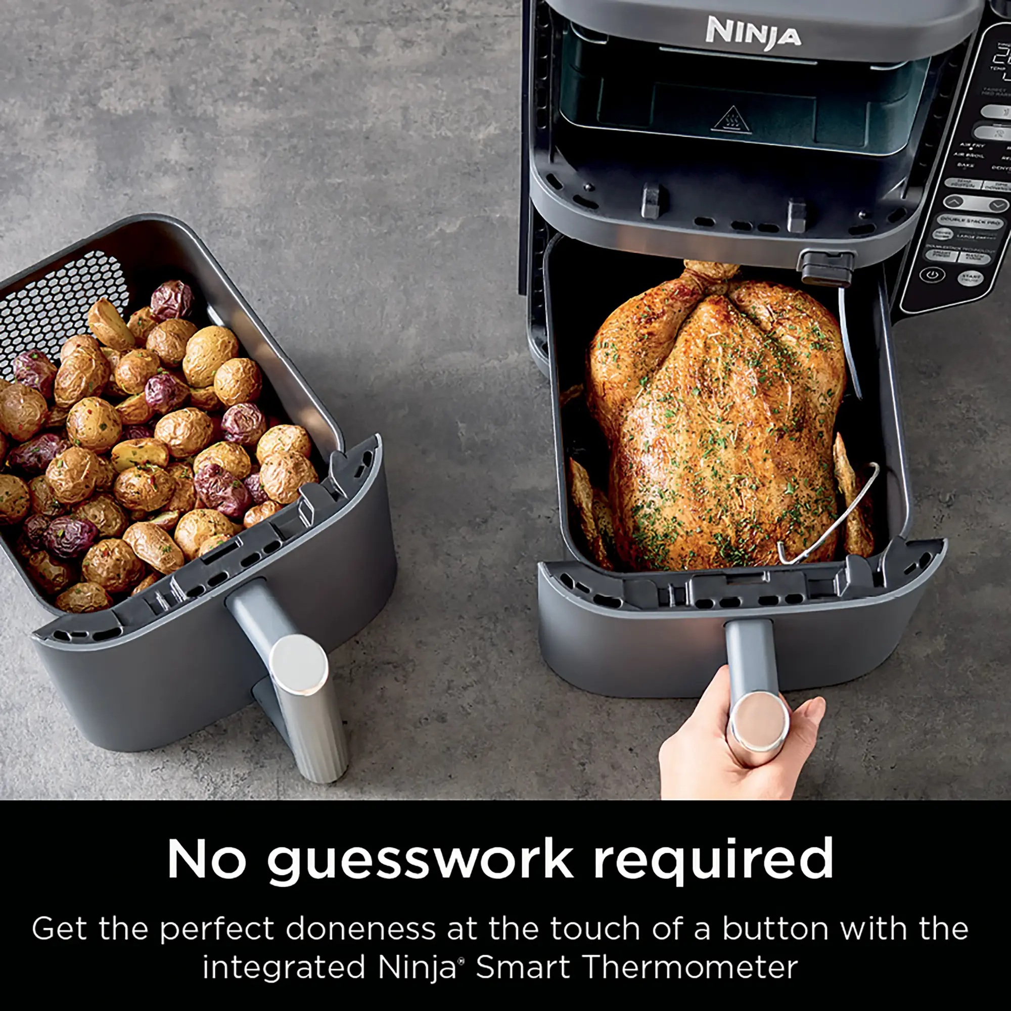 Ninja - Smart DoubleStack XL 2-Basket Air Fryer with Leave-in Thermometer, 10 QT, 6-in-1 Smart Cook System, Space Saving Design - Deep Gray