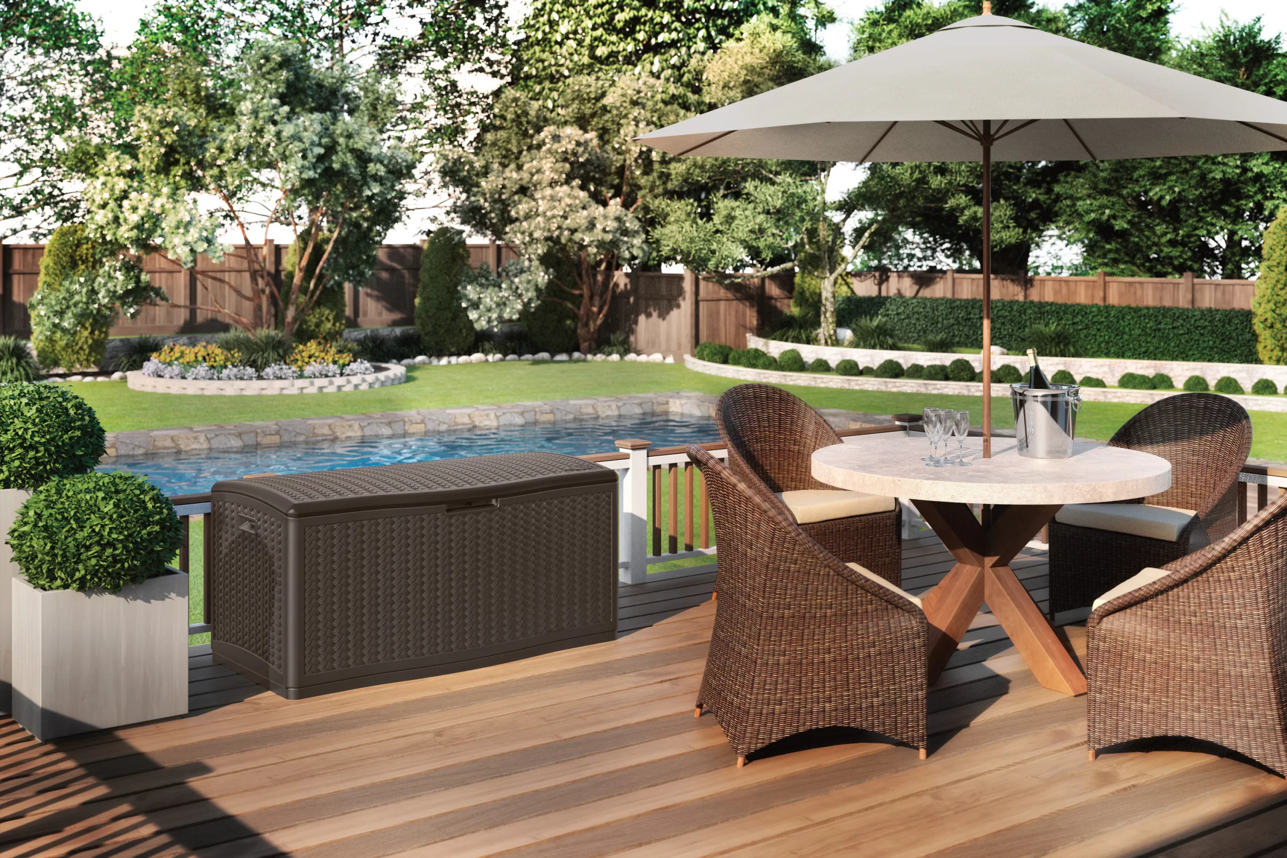 Suncast 52.75-in L x 29-in 124- Gallons Java Plastic Deck Box