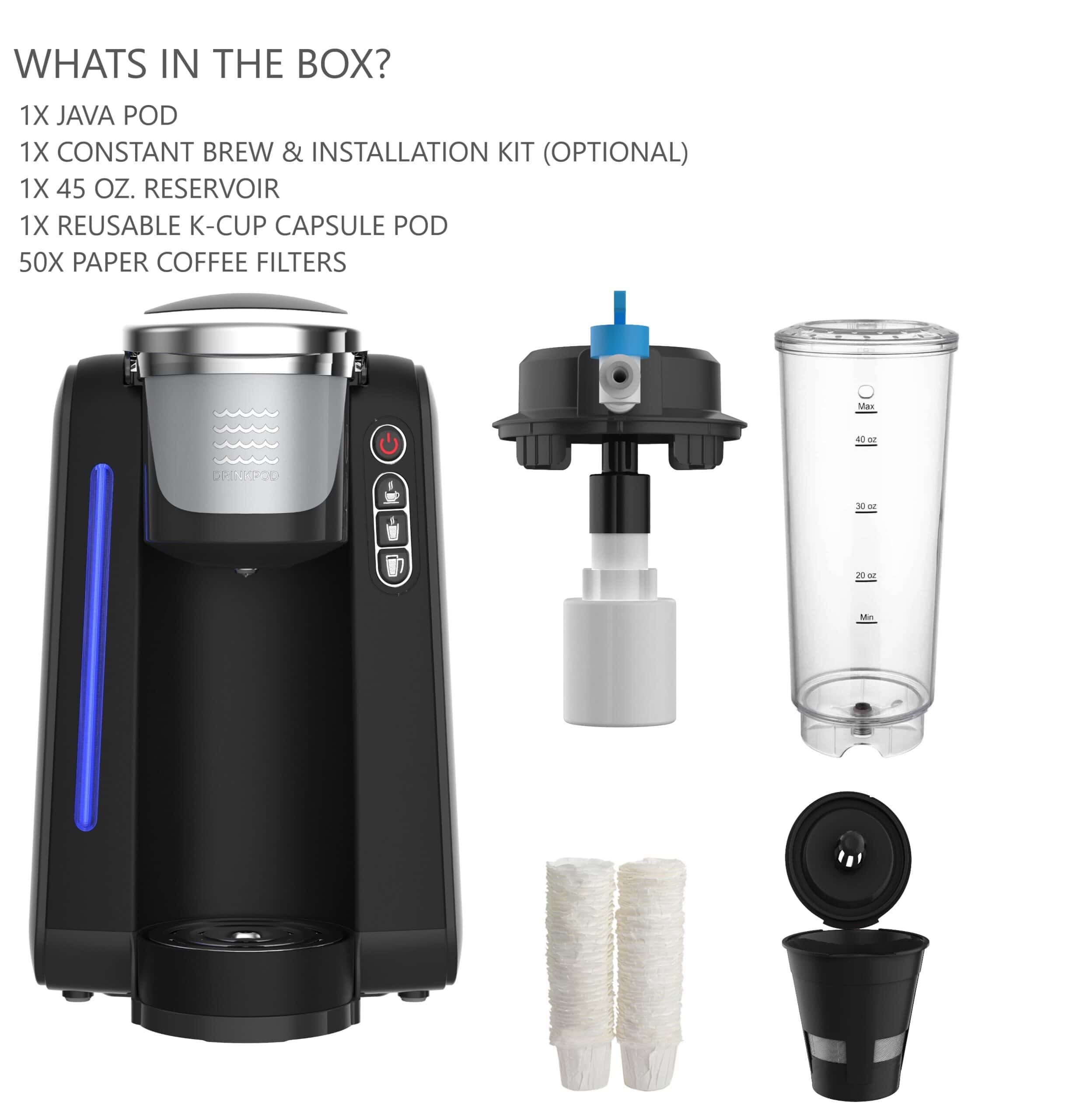 Drinkpod JavaPod Programmable Single-Serve Coffee Maker with 10 Water Reservoir (Black)