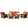 Ovios New Kenard 5-Piece Wicker Patio Sofa Conversation Set with Orange Cushions