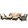 Ovios New Kenard 5-Piece Woven Patio Sofa Conversation Set with Off-white Cushions