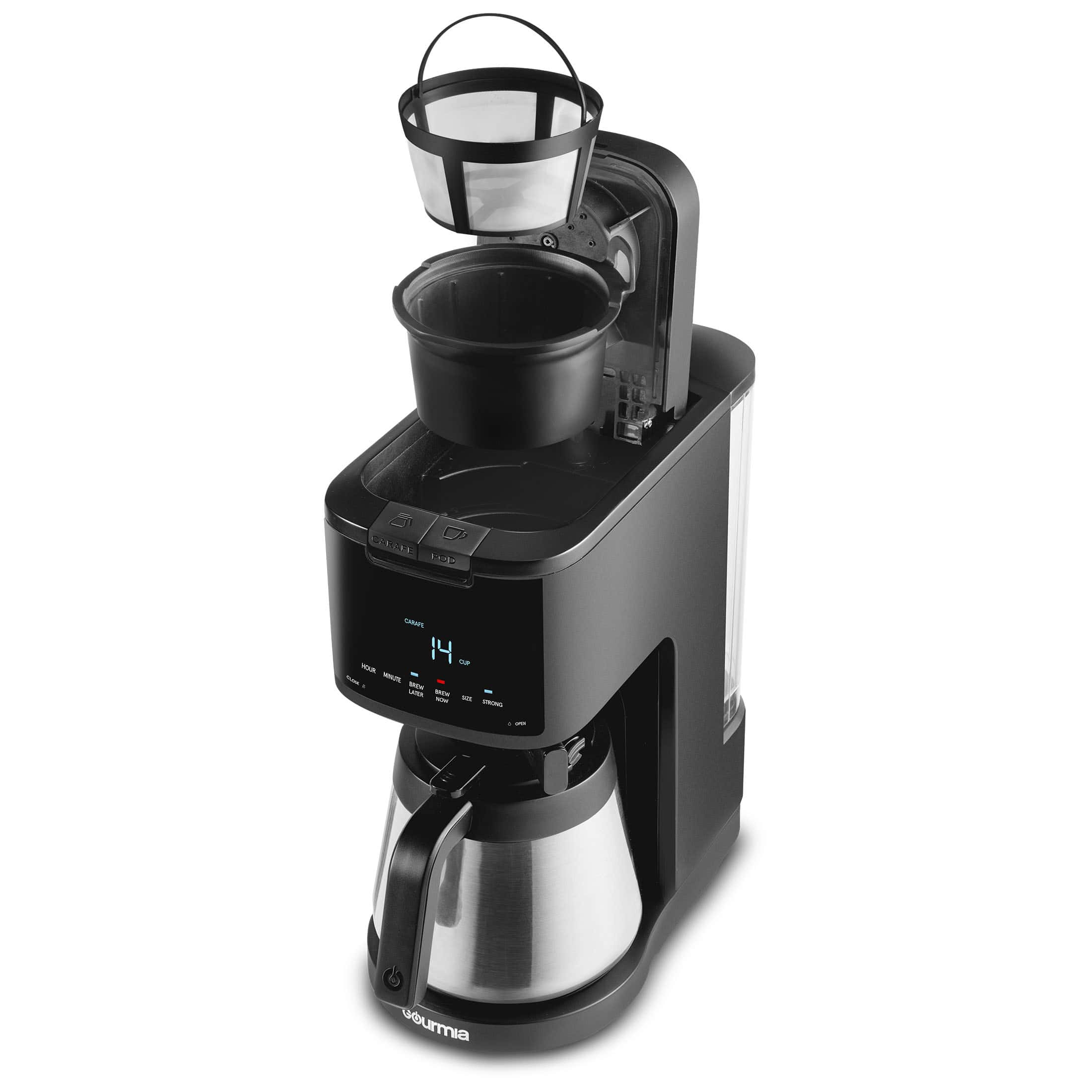 New Gourmia Single Serve + 12 Cup Drip Coffee Maker, Thermal Carafe