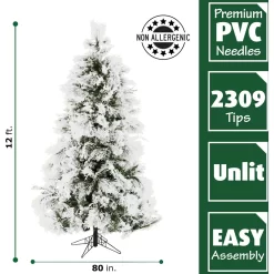 Fraser Hill Farm Unlit 12-ft Snowy Pine Flocked White Artificial Christmas Tree
