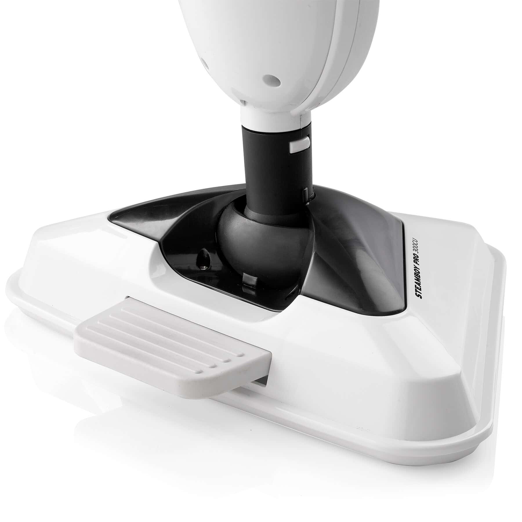 Reliable Steamboy Steam Mop with Scrubber Brush - White, 12-in Cleaning Path, 180 Swivel, Easy Press Foot Release