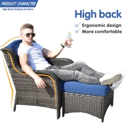Ovios New Kenard 5-Piece Woven Patio Sofa Conversation Set with Blue Cushions