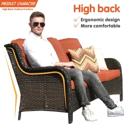 Ovios New Kenard 5-Piece Wicker Patio Sofa Conversation Set with Orange Cushions