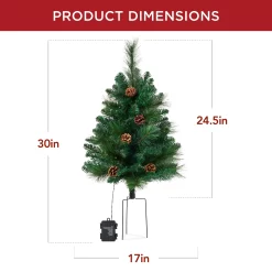 Best Choice Products Set of 2 24.5in Outdoor Scotch Pine Pathway Christmas Trees Decor w/ LED Lights, Pine Cones