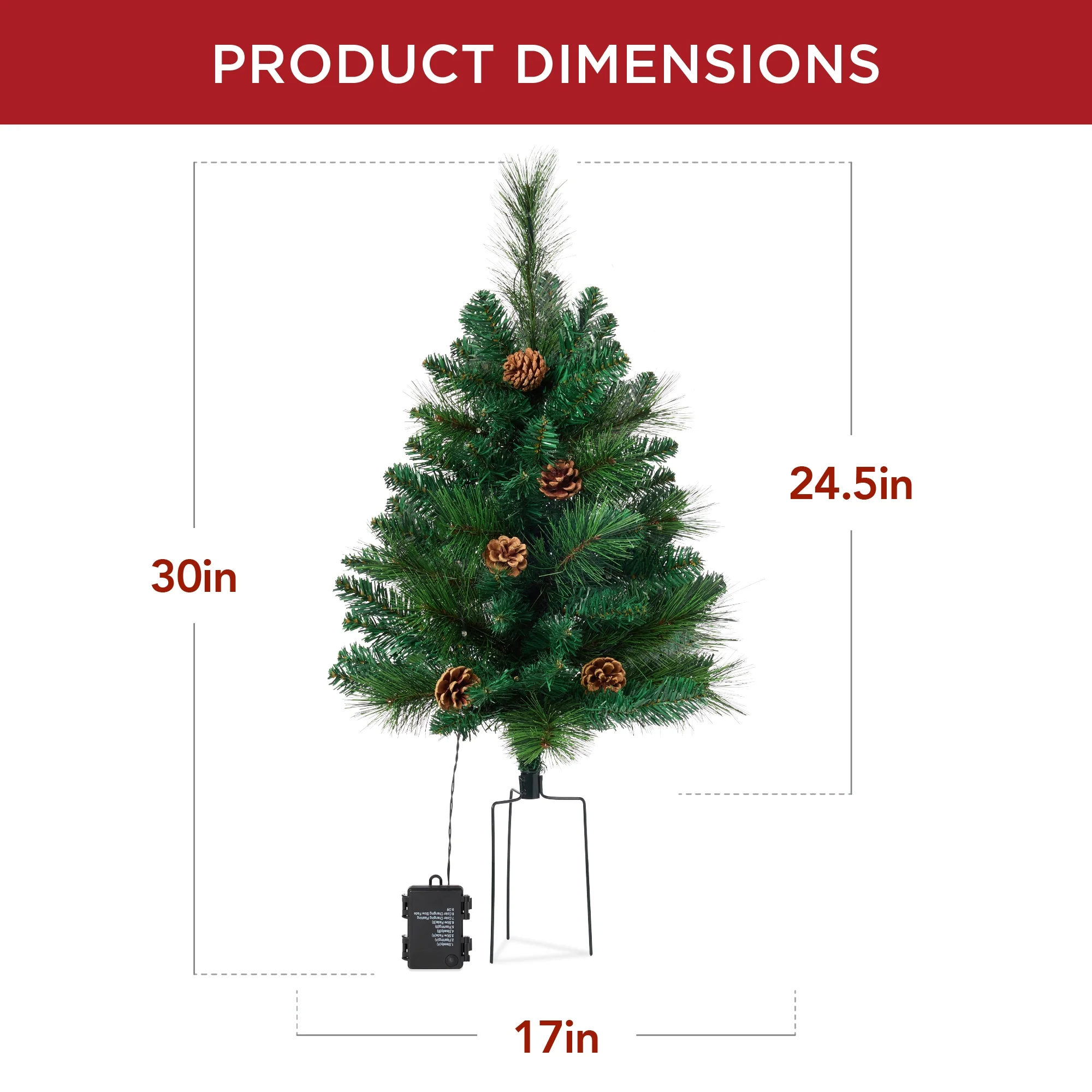 Best Choice Products Set of 2 24.5in Outdoor Scotch Pine Pathway Christmas Trees Decor w/ LED Lights, Pine Cones
