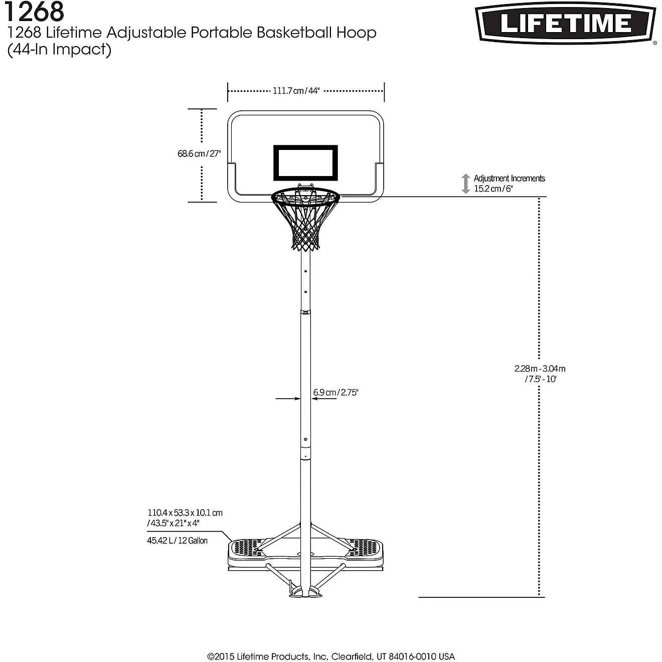 Lifetime Streamline 44 in Polyethylene Portable Basketball Hoop