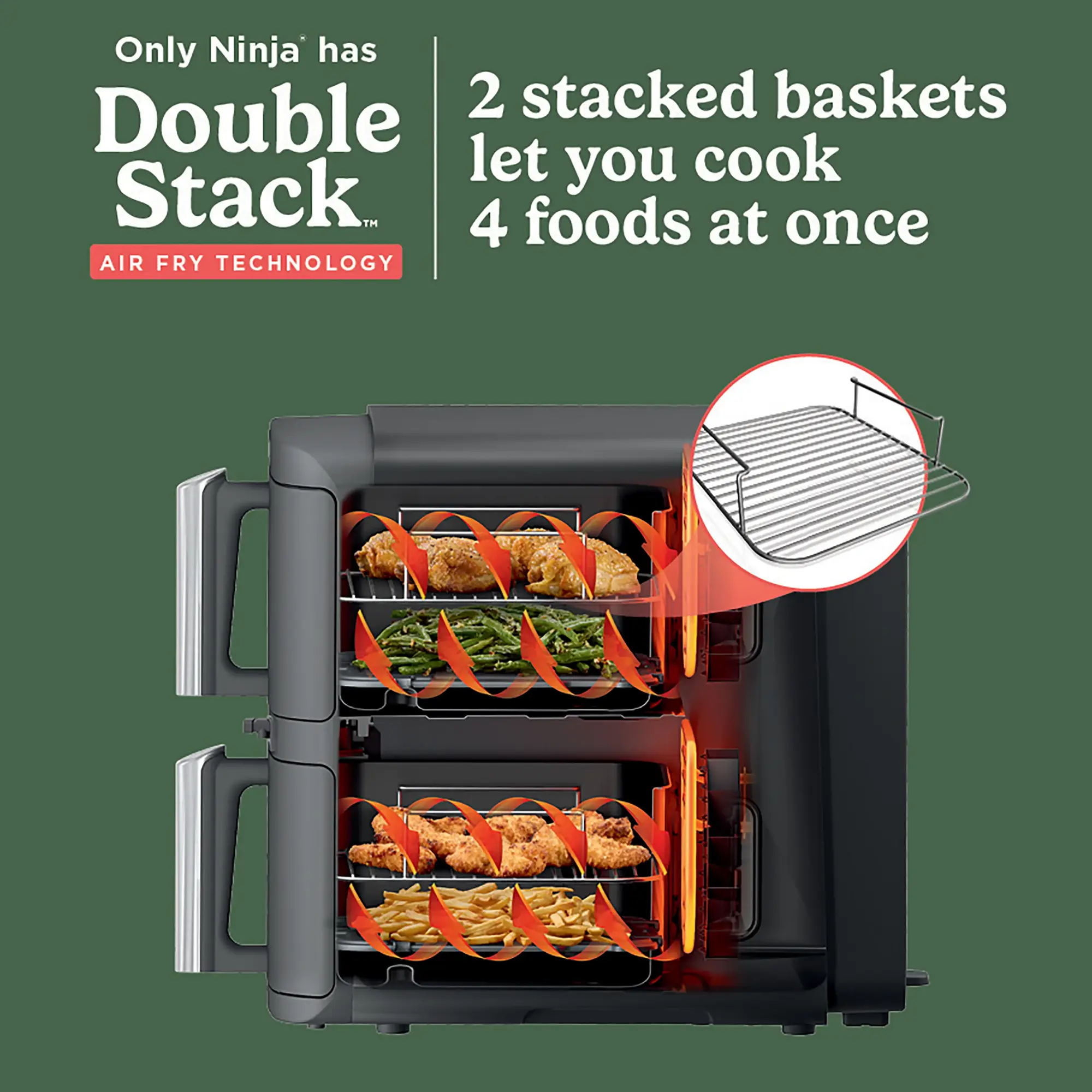 Ninja - Smart DoubleStack XL 2-Basket Air Fryer with Leave-in Thermometer, 10 QT, 6-in-1 Smart Cook System, Space Saving Design - Deep Gray