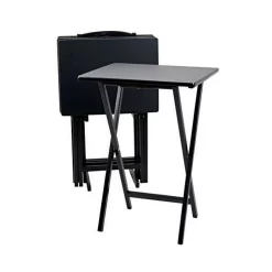 Mainstays Indoor Folding Table Set of 4 in Black L19 x W15 x H26 inches. 4 Tables+1 Rack Stand.