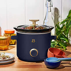 Beautiful 2 Qt Slow Cooker Set with Scrub Mommy, 2-Pack, White Icing and Starry Night by Drew Barrymore, Blue
