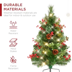 Best Choice Products Set of 2 24.5in Outdoor Pathway Christmas Trees Decor w/ LED Lights, Berries, Pine Cones, Ornaments