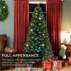 Best Choice Products 6ft Pre-Lit Fiber Optic Artificial Pine Christmas Tree w/ 230 Multicolored LED Lights, 8 Sequences
